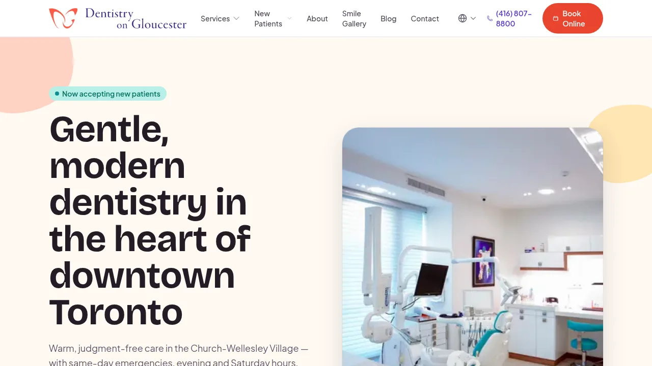 Dentistry on Gloucester — live website screenshot (torontodentaloffice.ca)