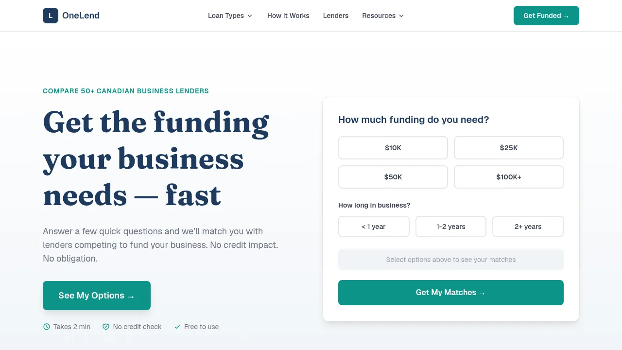 OneLend — live website screenshot (onelend.ca)