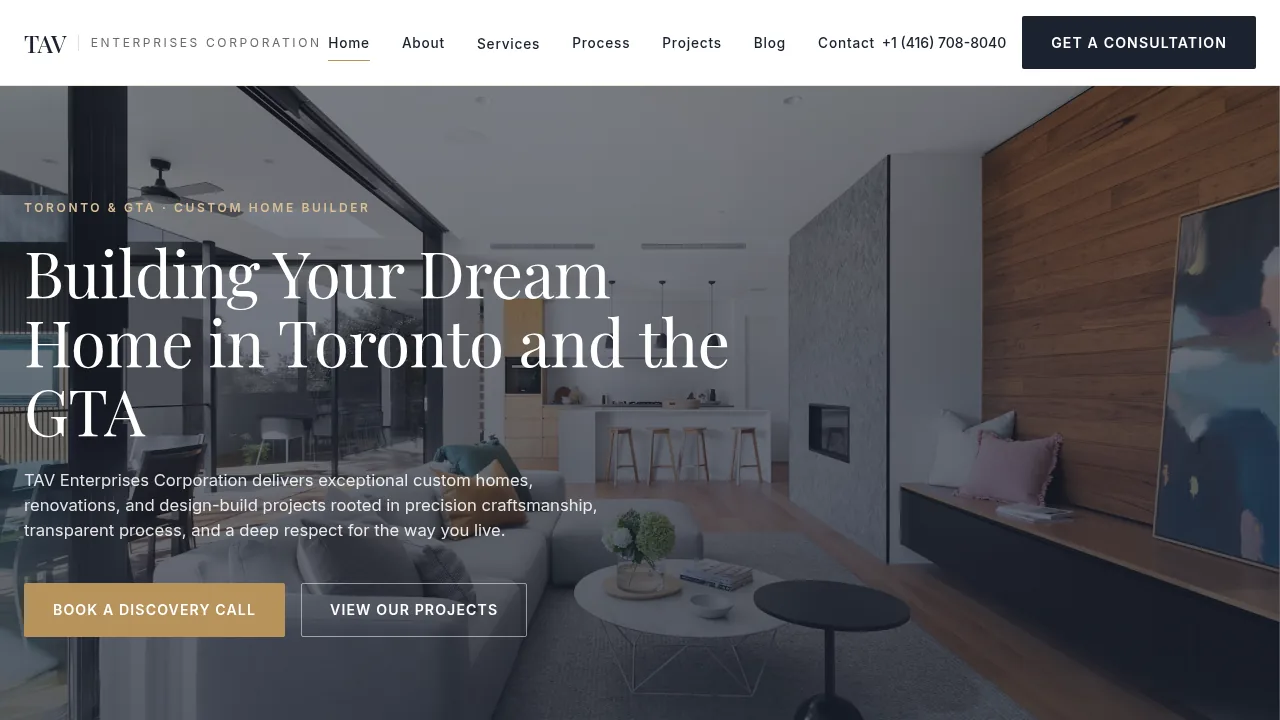 TAV Homes — live website screenshot (tavhomes.ca)